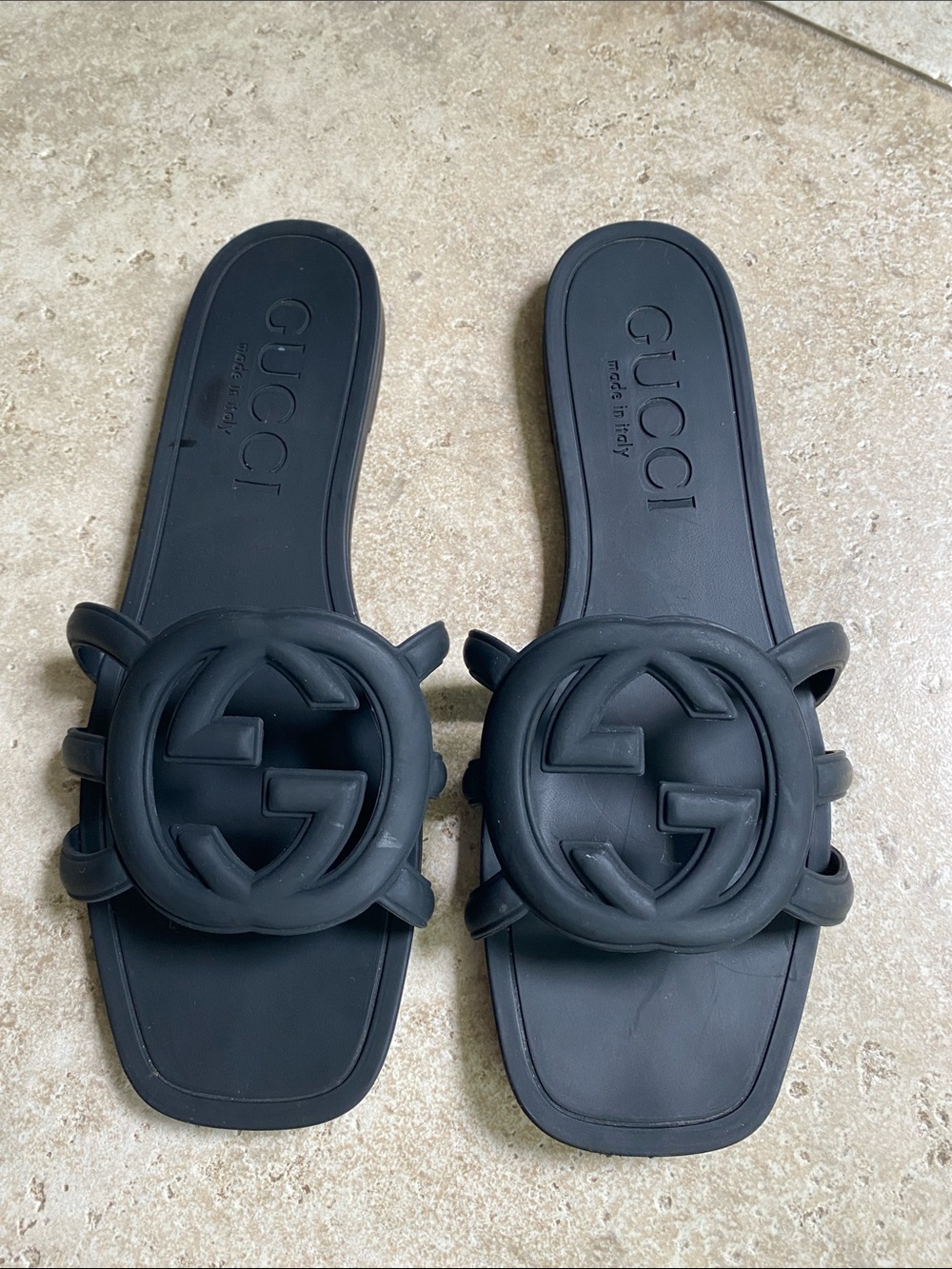Gucci Matte Black GG Rubber Slide Sandals - Picture 8 of 16